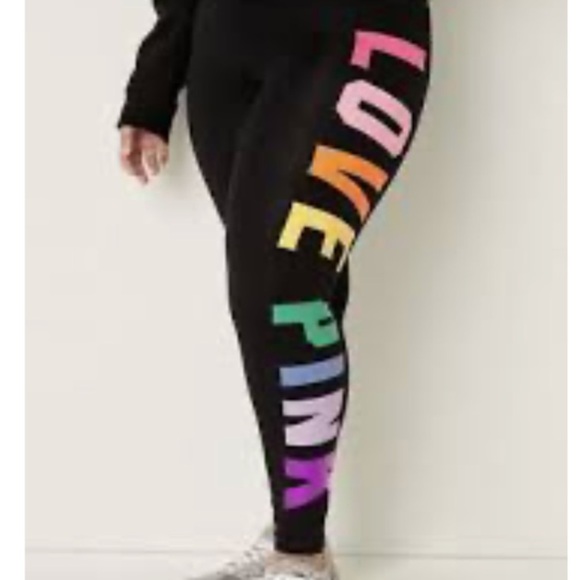 PINK Victoria's Secret Black and Pink Leggings with Gradient Logo - Picture 1 of 8